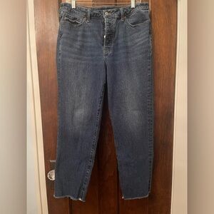 Old Navy High-Rise OG Straight Jeans Size 14 Regular Dark Wash Raw Hem